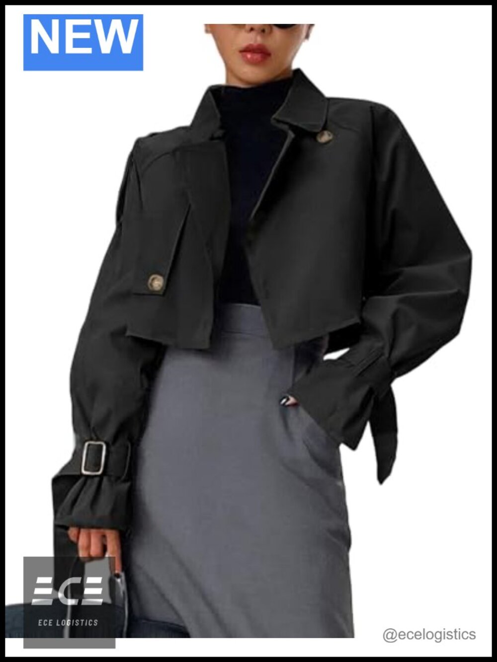 Kedera Cropped Trench Coat Double Breasted Lapel Jacket